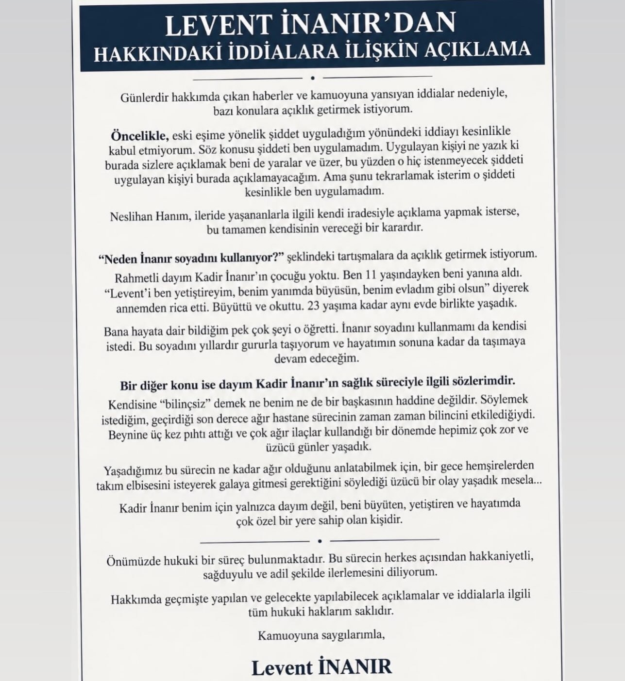Kadir İnanır’ın yeğeni Levent İnanır’dan soyadı açıklaması - Görsel 4