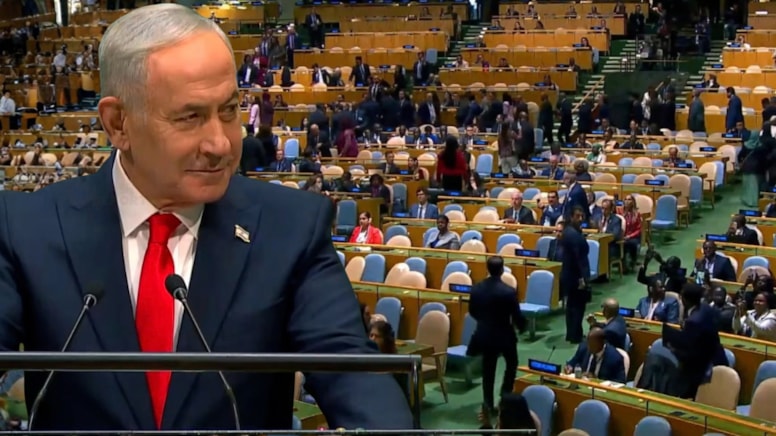 Kürsüye gelen Netanyahu'ya BM salonunda büyük şok! - Görsel 1
