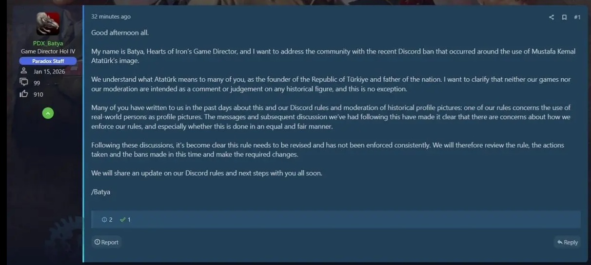 Paradox Interactive, Atatürk krizi sonrası Discord banlarını ve kurallarını yeniden inceleyeceğini duyurdu - Görsel 4