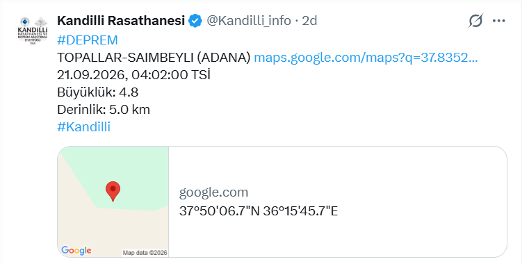 Son dakika... Adana'da 5.0 büyüklüğünde deprem! Kahramanmaraş, Osmaniye, Kayseri, Gaziantep'te de hissedildi - Görsel 2