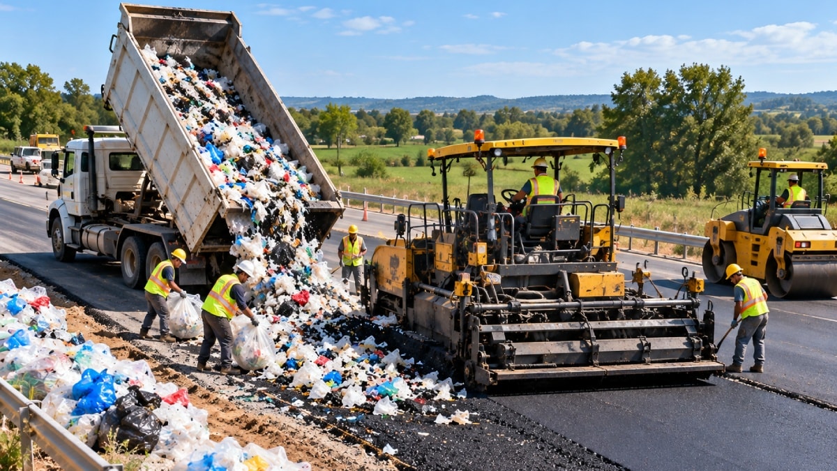 Yol yapımında yeni dönem: 2 milyon plastik poşeti asfalta karıştırdılar